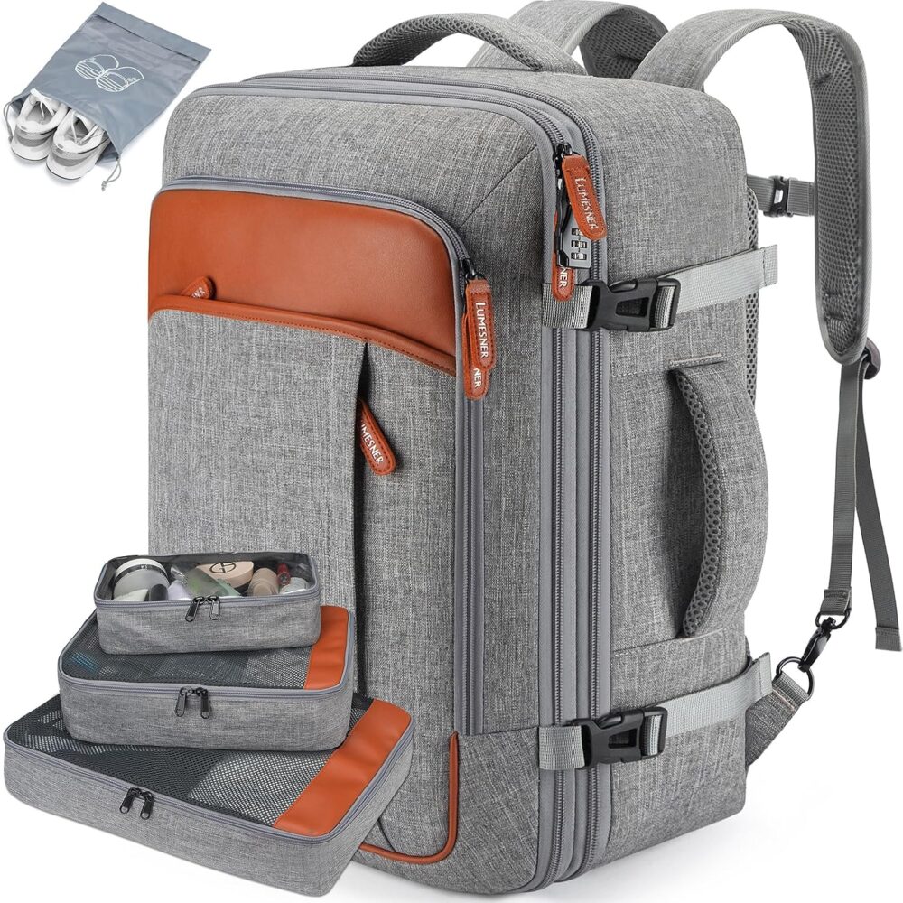 Lumesner 40L Expandable Travel Backpack, Carry On Backpack Flight Approved