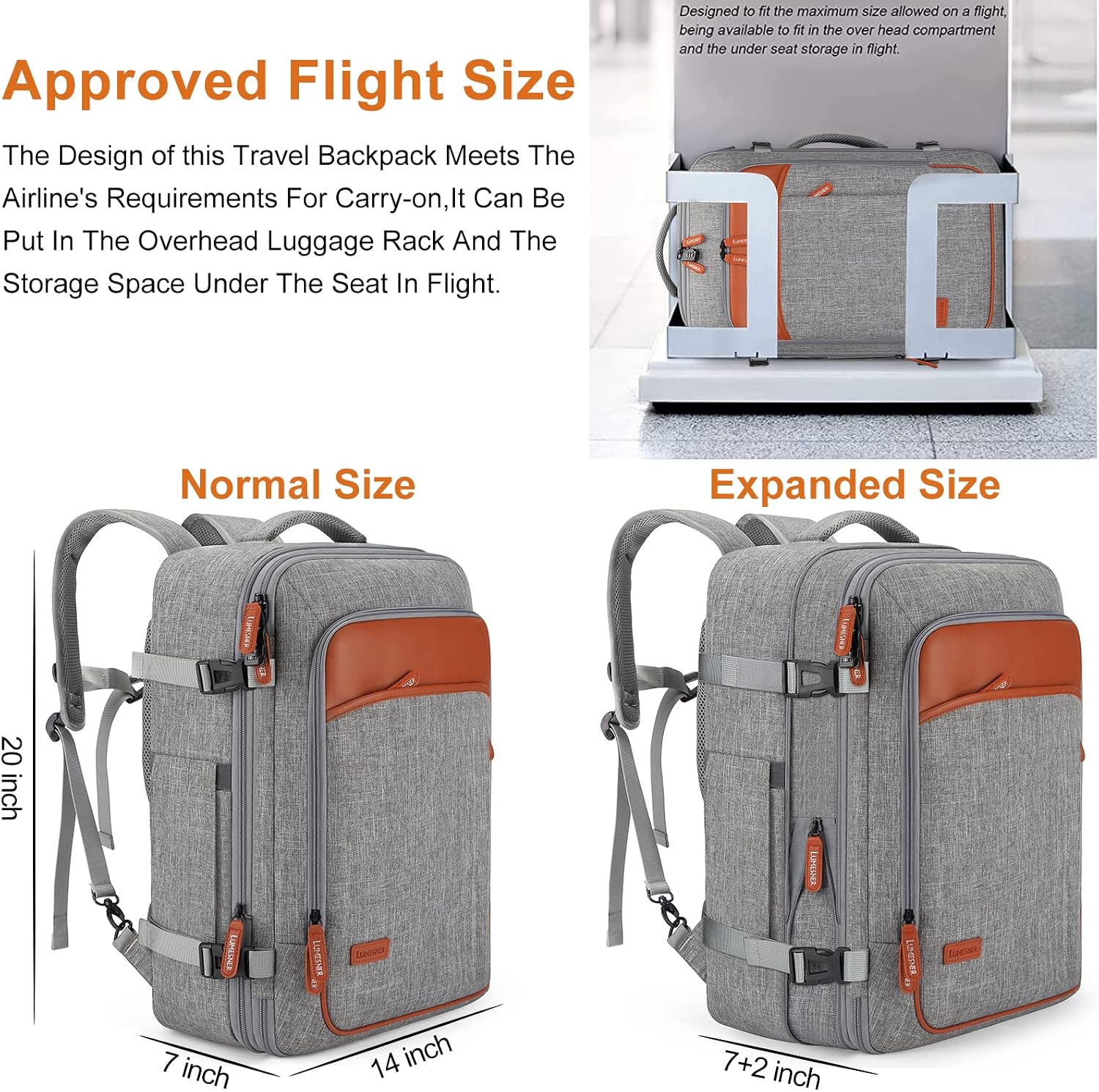 Lumesner 40L Expandable Travel Backpack, Carry On Backpack Flight Approved - Image 2