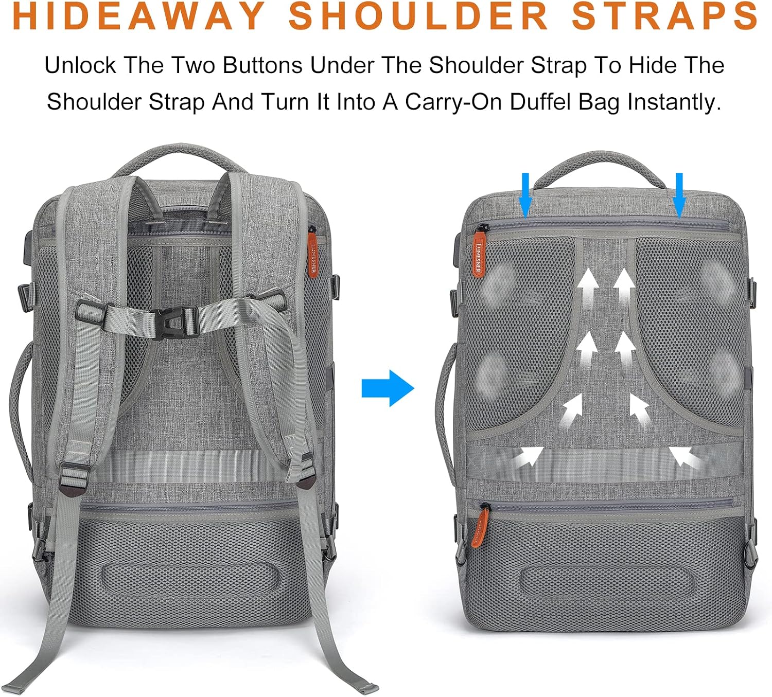Lumesner 40L Expandable Travel Backpack, Carry On Backpack Flight Approved - Image 3