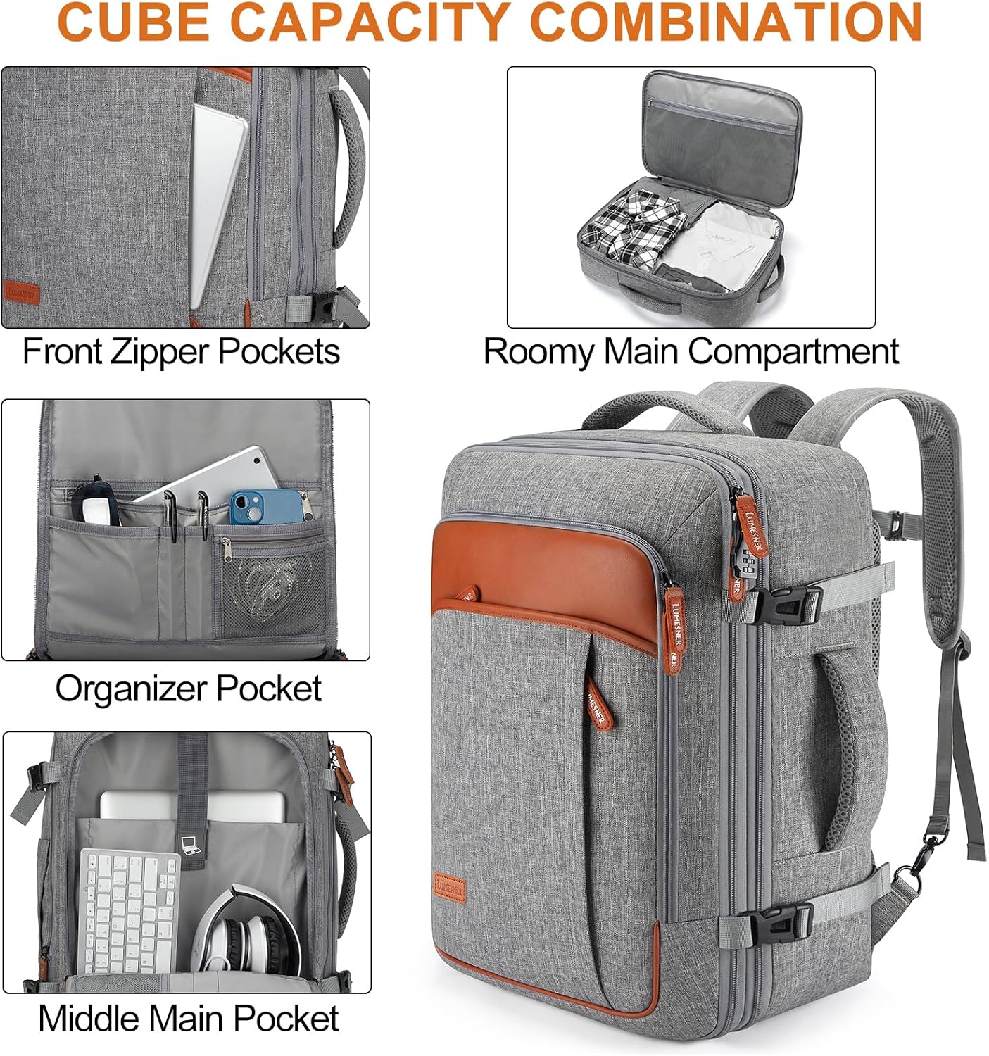 Lumesner 40L Expandable Travel Backpack, Carry On Backpack Flight Approved - Image 4