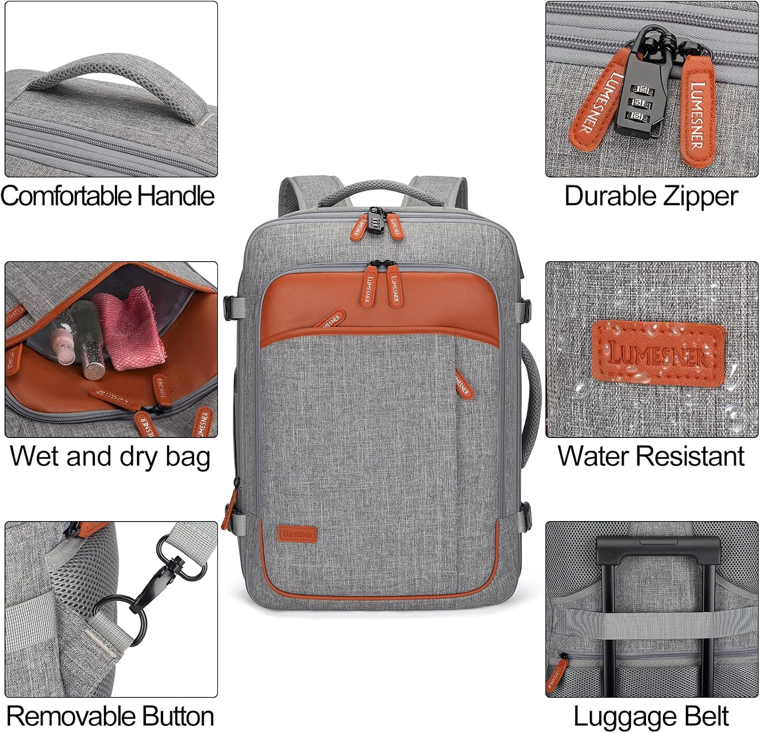 Lumesner 40L Expandable Travel Backpack, Carry On Backpack Flight Approved - Image 5